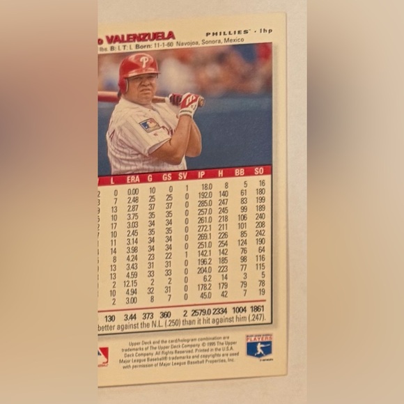 Trading card baseball 1995 The Upper Deck # 364 Fernando Valenzuela ( Phillies ) - Picture 9 of 9